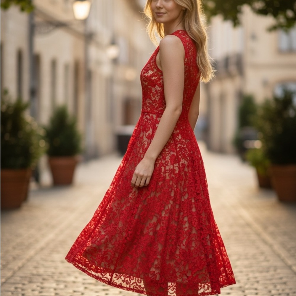 Taylor Red Lace Fit & Flare Cocktail Dress A-Line sleeveless party 4 NWT NEW